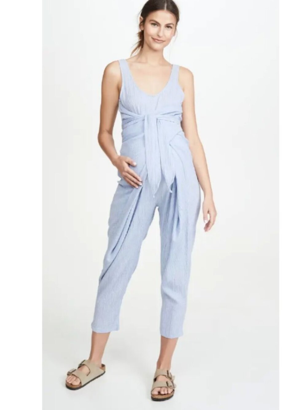 Hatch The Wrap Around Jumpsuit Size L Blue Gingham Lightweight Breathable